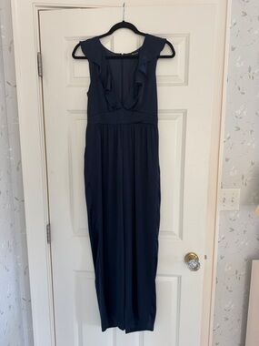 Madewell Navy Ruffled V-Neck Sleeveless Jumpsuit